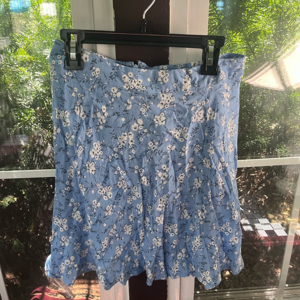 Blue and White Pleated Skater Mini Skirt